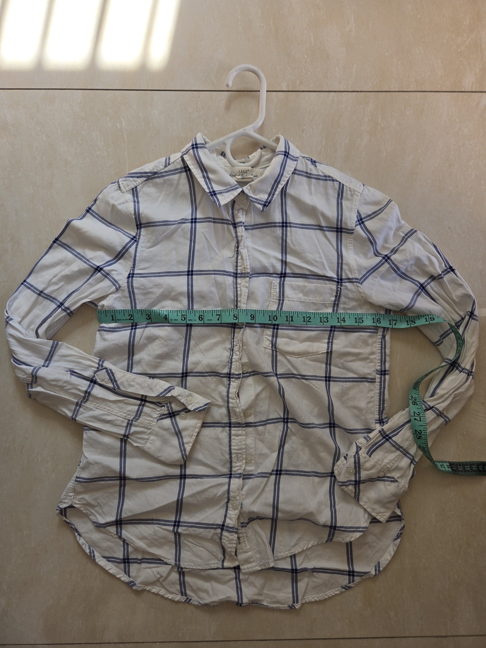 Classic White Button-Down Shirt with Navy Windowpane Design